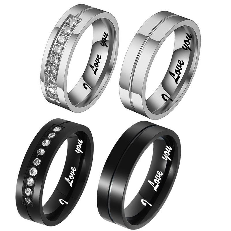 European and American Fashion Titanium Steel Zirconia "I LOVE YOU" Couple Rings
