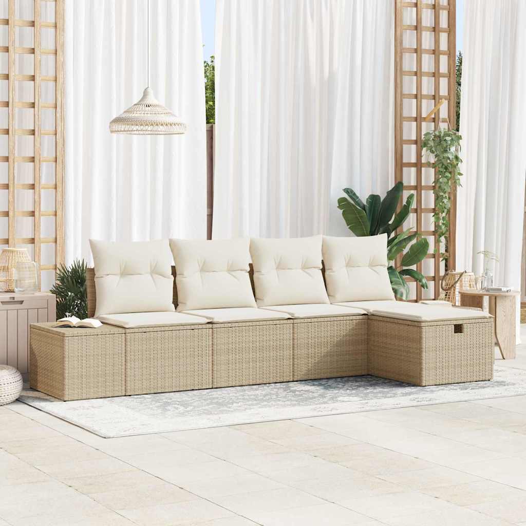 Garden Sofa Set with Cushions 5 Pcs Beige Poly Rattan