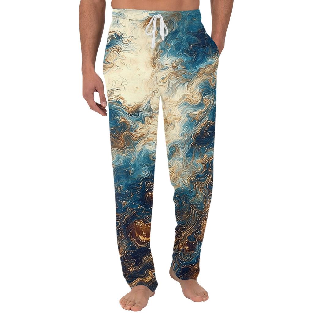 Men's Halloween Print Pocket Casual Pants with Drawstring Waistband Comfortable Fit Lounge Sleepwear Bottoms for Home Use