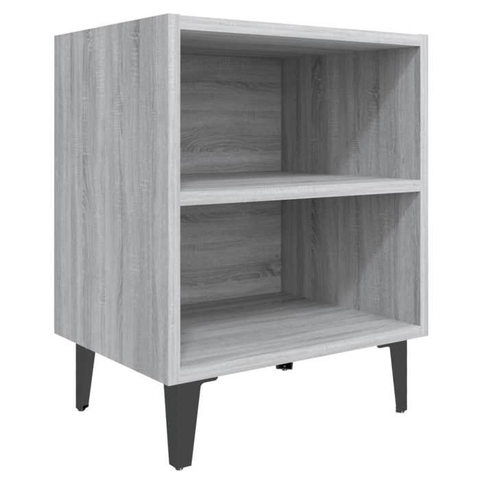 Bedside Table - Sonoma Grey - Metal Legs - 2 Shelves - Industrial Style