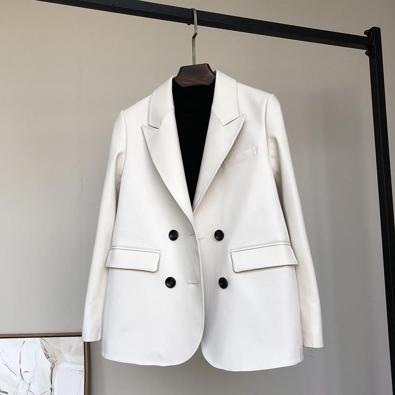 

Haining 2026 Spring New Genuine Leather Double-Breasted Sheepskin Lapel Jacket XXL 70kg белый