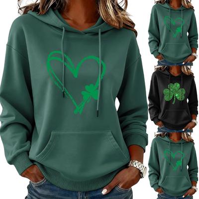 Women's Fashion Casual Long Sleeve Hooded St. Patrick's Day Print Sweatshirt