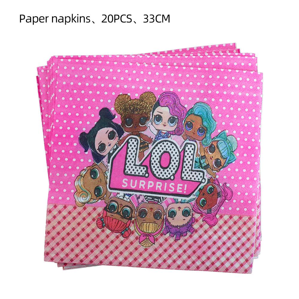 Surprise Doll Birthday Theme Decorations Backdrop Baby Shower Suppl Lol Party Cake Topper Balloon Paper Banner Plates Cups for Round Sensory Durable