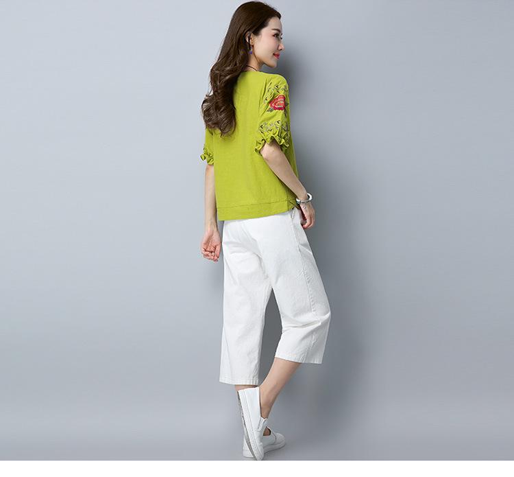 Mărimi Mari M~4XL: Tricou cu mânecă scurtă brodat în stil coreean 2025 pentru femei - Tricou de bază trendy cu efect de slăbire