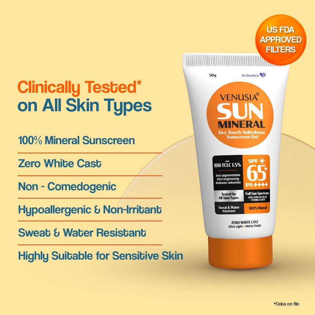 Dr. Reddy's Mineral Sunscreen SPF 65 Full Spectrum Protection UVA UVB Blue Light 50g