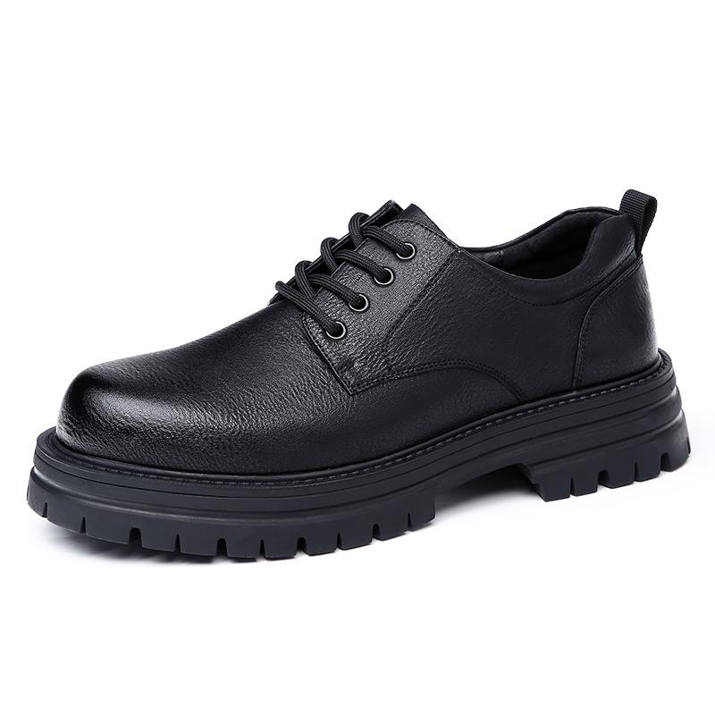 Nowe Męskie Skórzane Buty w Stylu Brytyjskim na Grubej Podeszwie, Outdoorowe, Robocze, Wygodne, Antypoślizgowe i Trwałe, Skórzane Buty z Dużą Cholewką