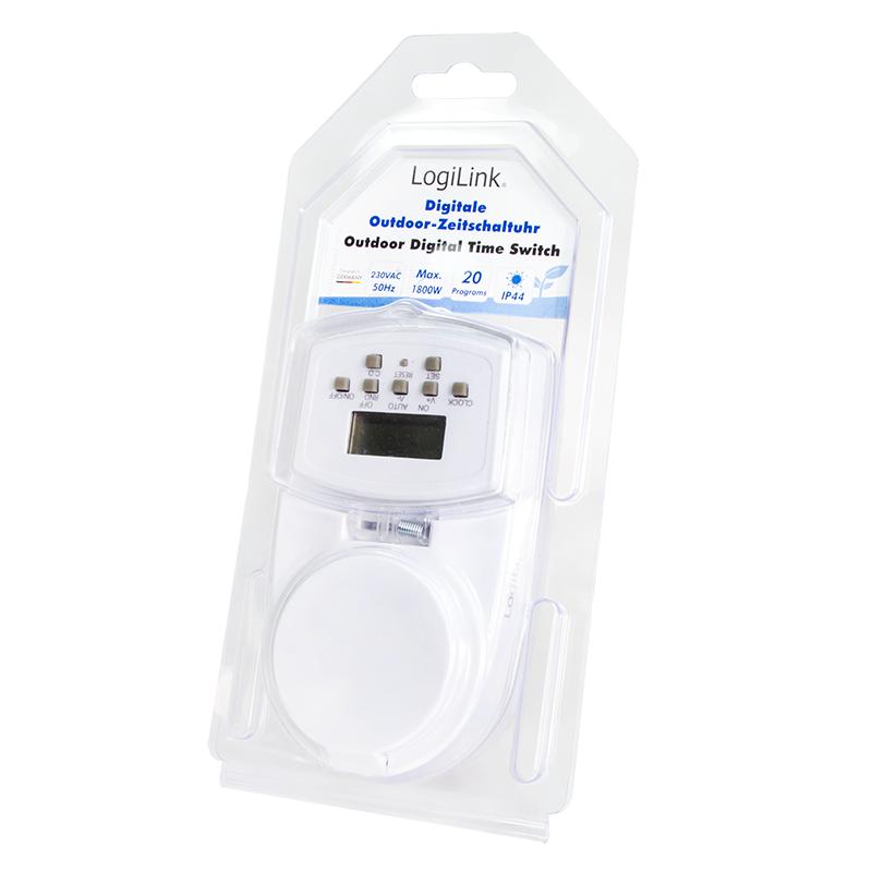 Digital outdoor timer IP44 LogiLink LCD socket programmer 20 programs