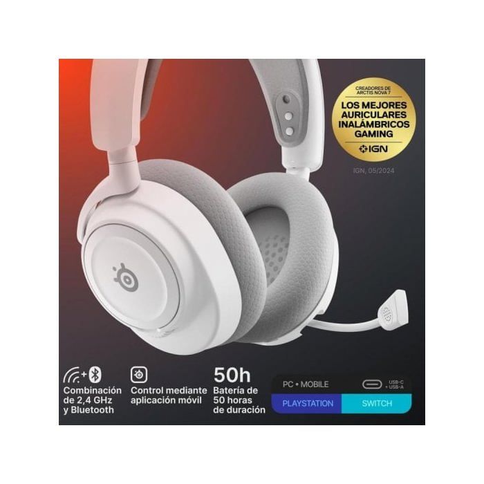 Auriculares Steelseries Arctis Nova 7 Gen 2 inalámbricos Bluetooth y Wireless para gaming con cancelación de ruido Blanc