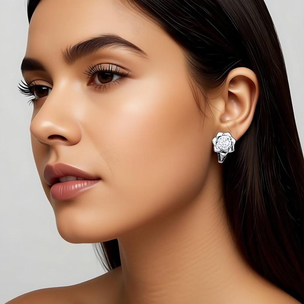 Black Awn Jewelry Black Jewelry White Stone Flower Hoop Earrings