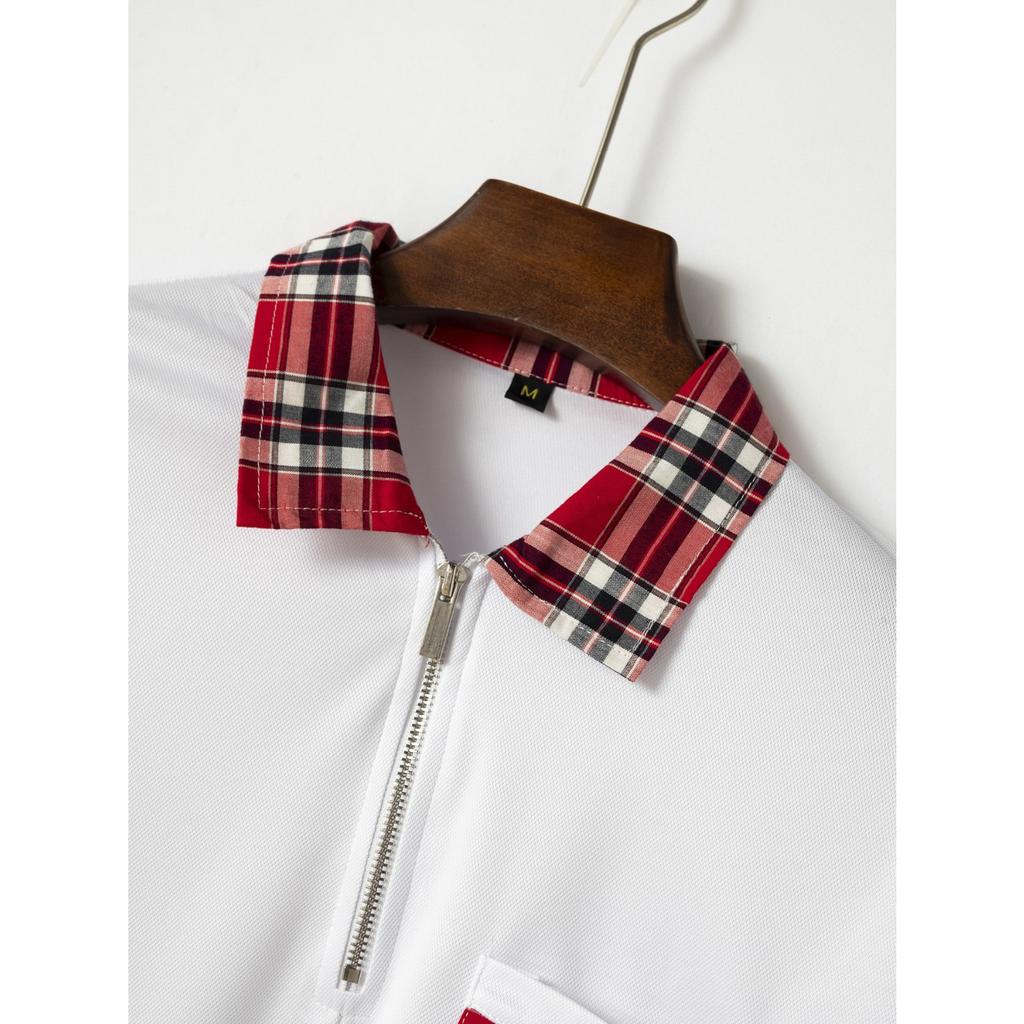 Neues Herren einfarbiges Collage-Taschen-Revers-Reißverschluss-Alltags-Freizeit-Kurzarm-Poloshirt