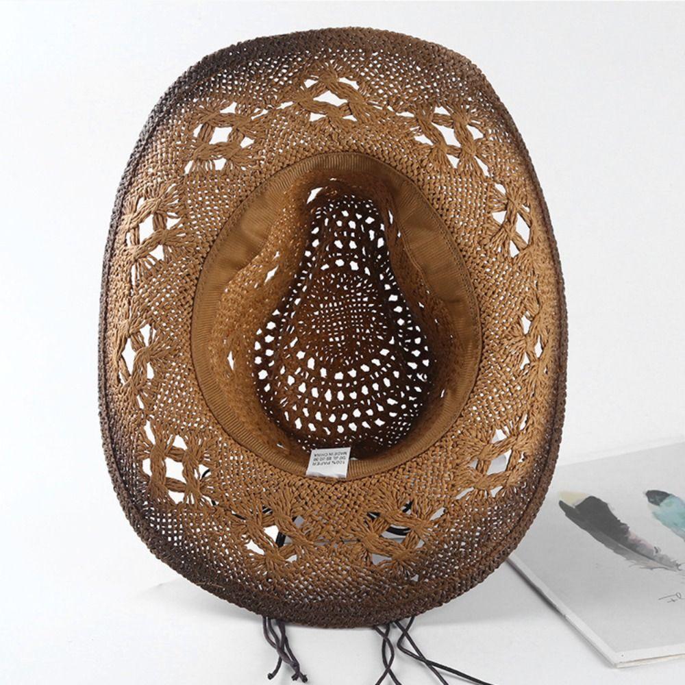 Beads Sunscreen Straw Hat Wide Brim Cowgirl Visor Cap Classic Summer Hat  Ladies