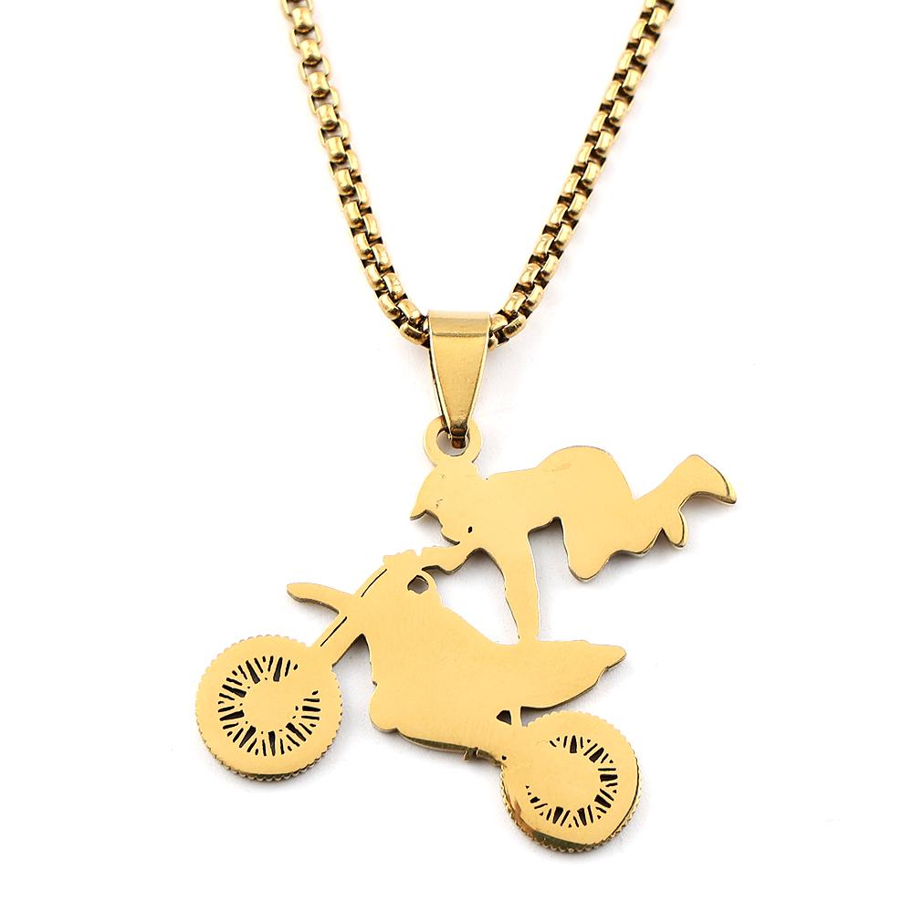Collana Ciondolo Motocross per Donne Uomini Acciaio Inossidabile Colore Oro Bici da Cross Tema Sport Estremi Gioielli con Catena Regali