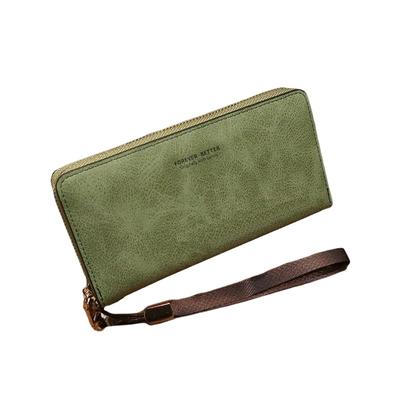 Thai Sawadee Zip-Around Long Wallet with Coin Purse and Strap, Card Case (Green)