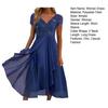 Women's V-Neck Floral Lace Chiffon Dress Short Sleeve Bridesmaid Formal Long Dress Flowy A-line Prom Cocktail Party Dress