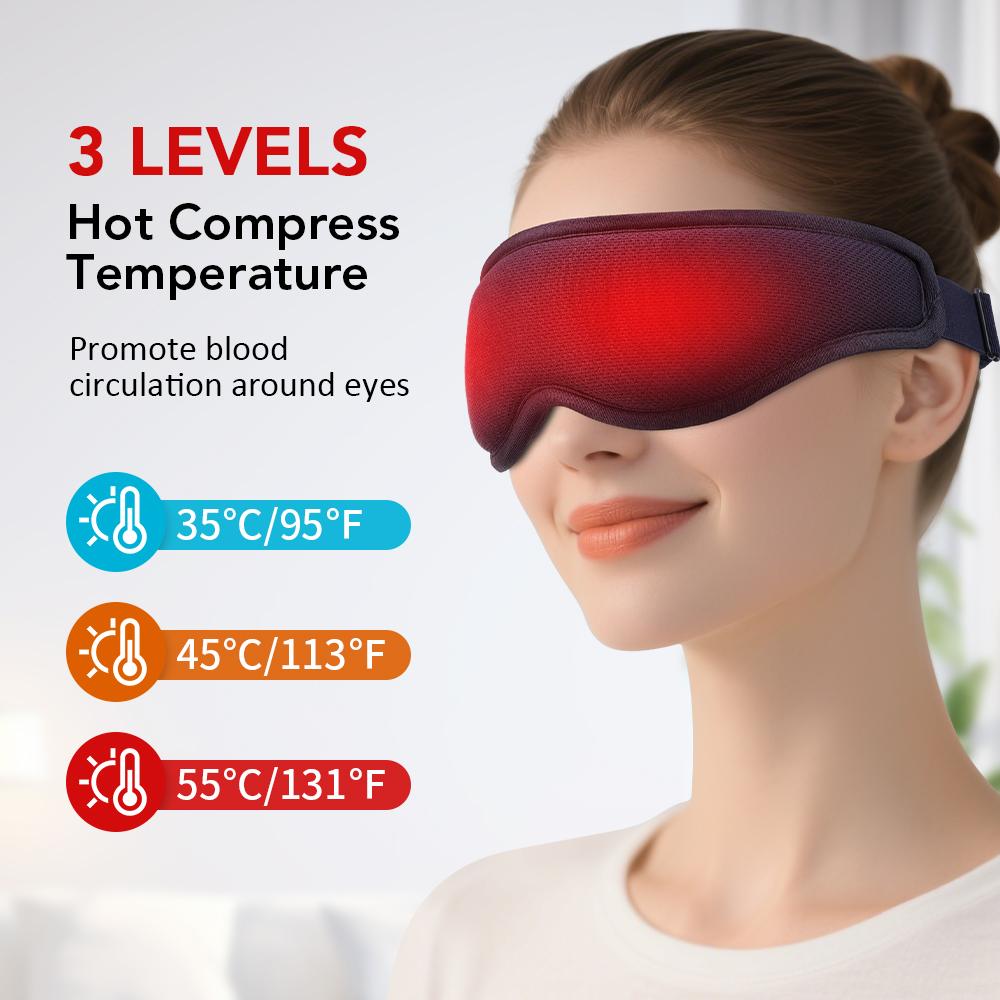 3-Level Heated Eye Mask Reusable Electric Steaming Eye Massager For Sleeping Eye Puffiness Anti Dark Circle Patch Eye Care