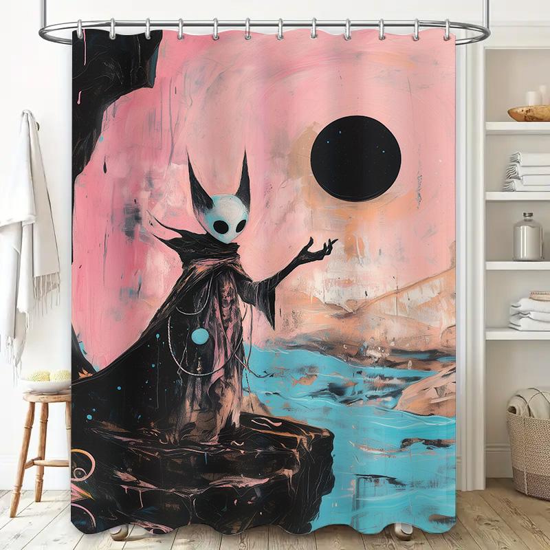Stylish Pink Moonlit Art Shower Curtain For Modern Bathrooms Perfect Decorative Bathroom Accessories In Blue Ocean Water Style