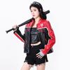 Women's Retro Color Block Motorcycle PU Leather Jacket - Autumn Stand Collar Baseball Style