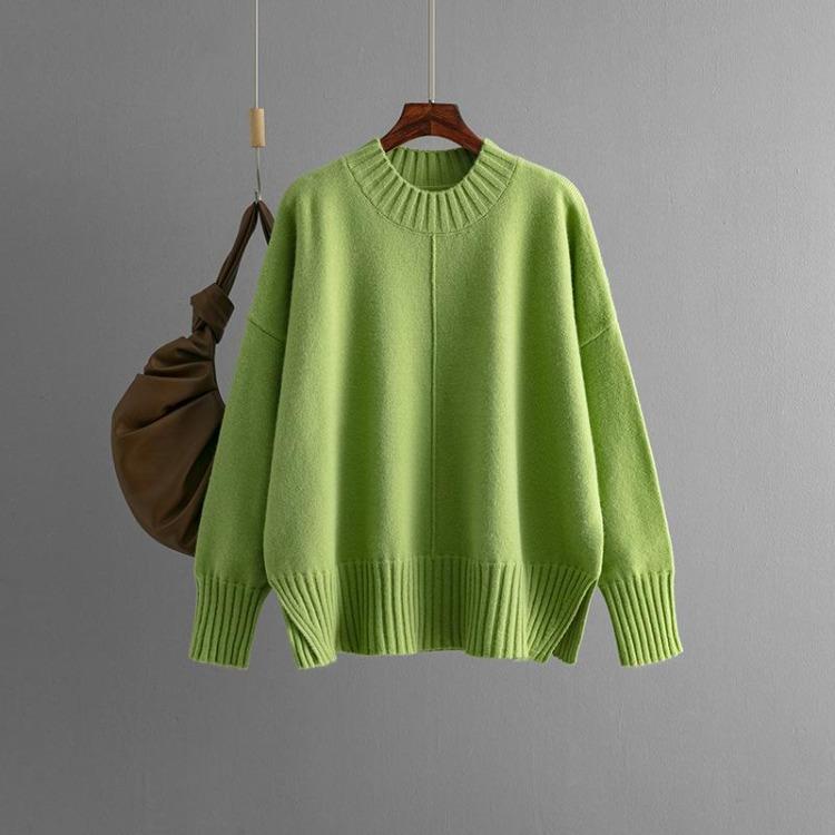 Women Casual Long Sleeve O Neck Diamond Knit Sweater Autumn Winter
