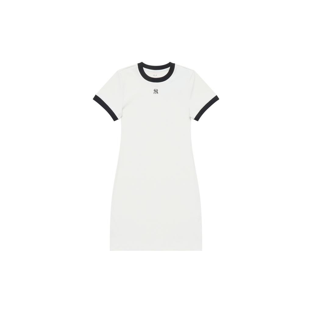 New MLB New York Yankees Basic Collection SS25 Short Sleeved Dress Women's Ivory 3FOPB0453-50IVS