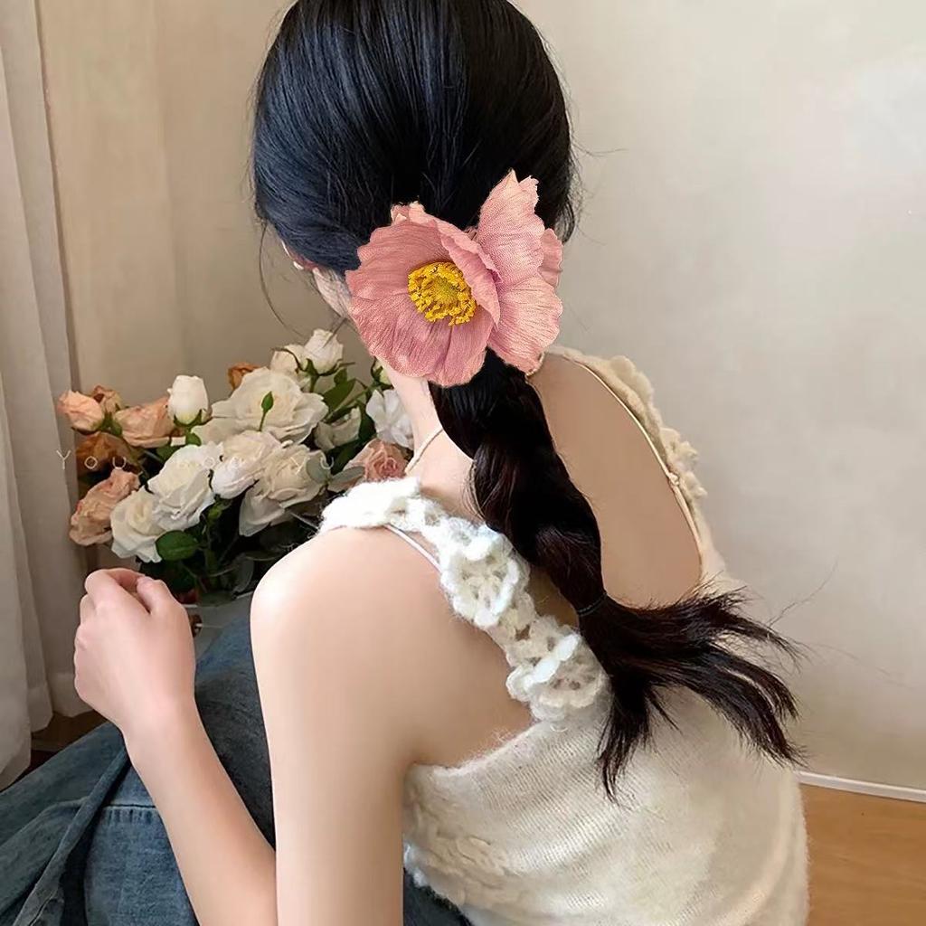 1pc 1pc Poppy Flowers, Large Intestine Hair Ring, Simulated Fabric, High-quality Sense Tie Balls, Hair Ornaments