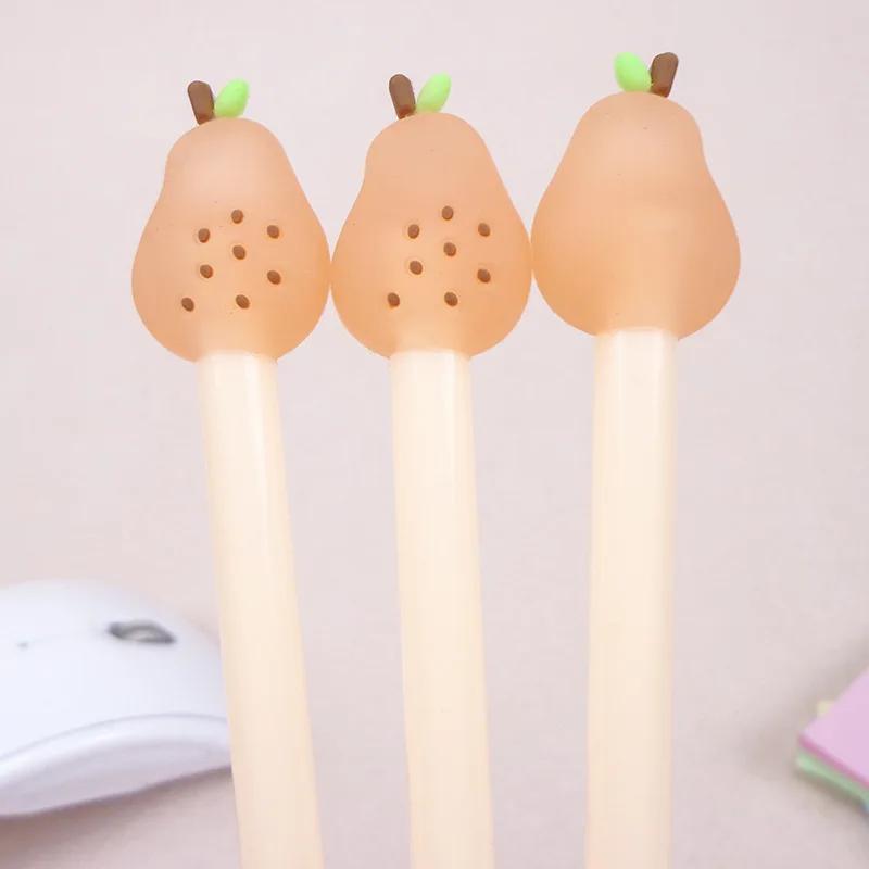 3 buc Pix Păr Fruct Măr Căpșună Ananas Pix Gel cu Cerneală Neagră Pixuri pentru Scris Pixuri pentru Studenți Rechizite Școlare Drăguțe