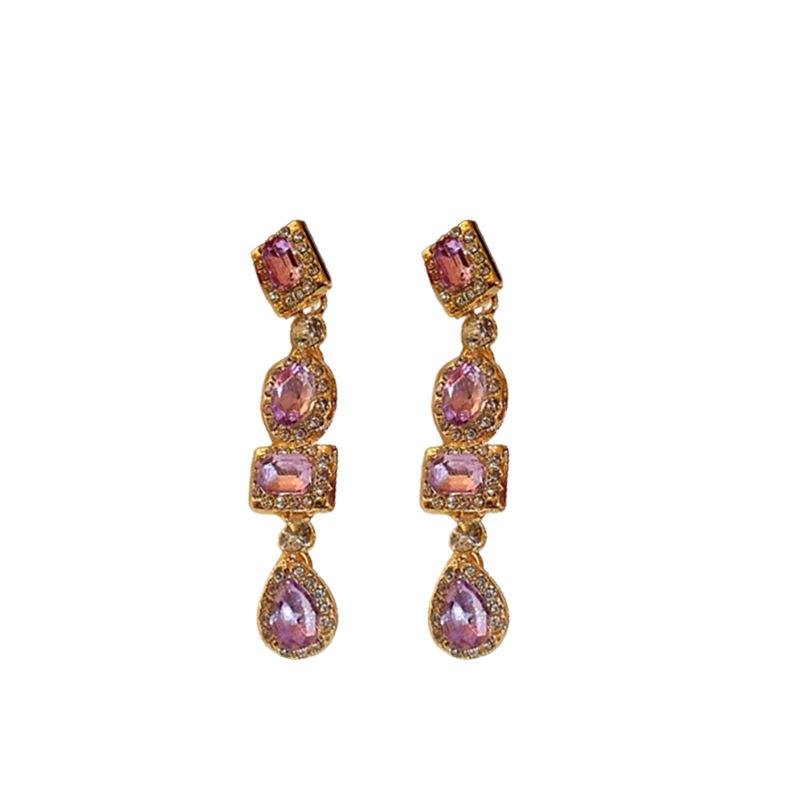 Silver Needle Diamond Elliptical Geometric Earrings Vintage Court Temperament Earrings Niche Premium Earrings