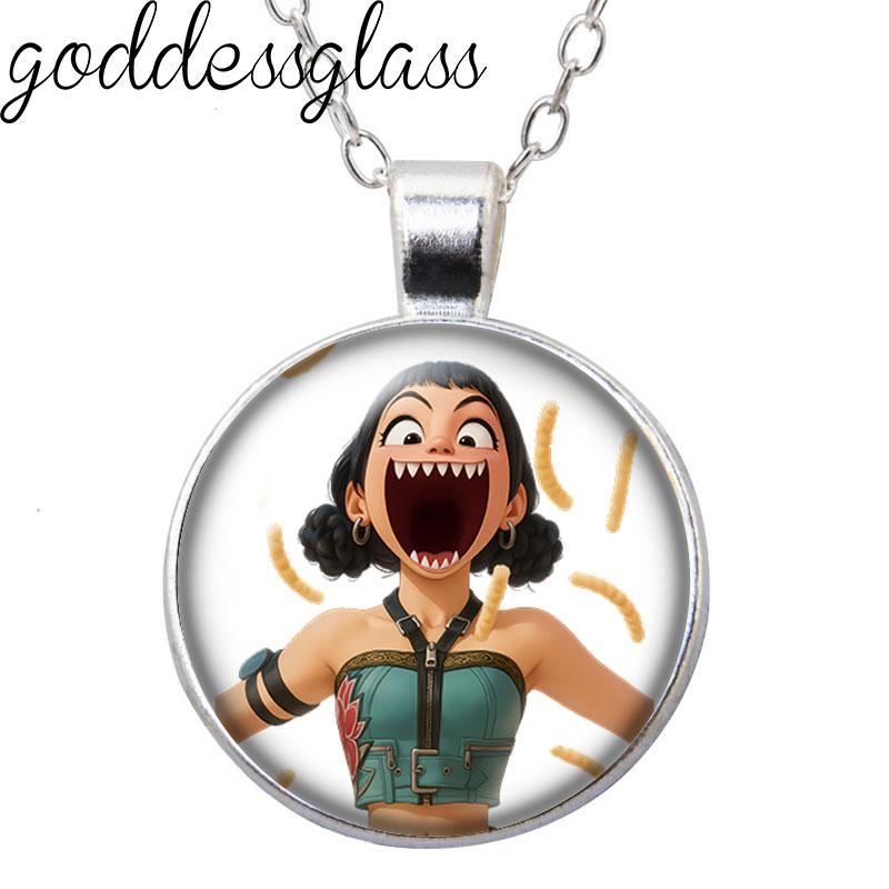K-Pop Demon Hunter Anime Film Rumi Zoey Mira Cartoon Round Photo Glass cabochon silver plated pendant necklace jewelry Gift