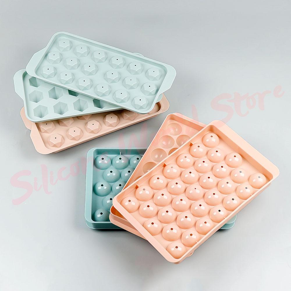 Silicone World DIY Ice Hockey Mold Round Diamond Shaped Ice Cube Molds With Lid Plastic Ice Making Box Ice Tray Kitchen Tools