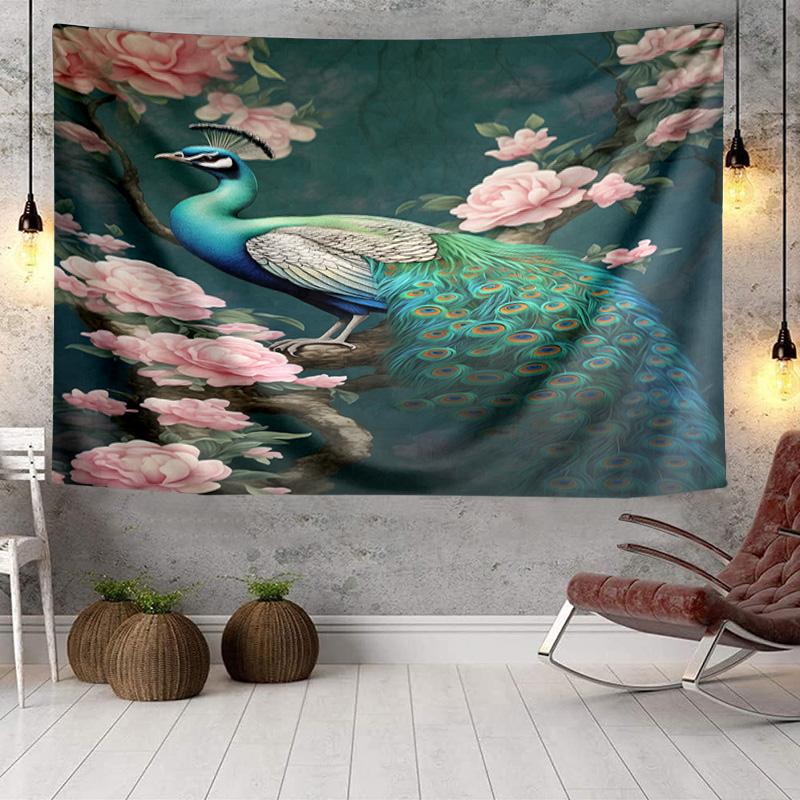 Peacock In The Forest Tapestry Room Decoration Wall Hanging for Living Room Bedroom, dormitory, Birthday and Christmas gifts