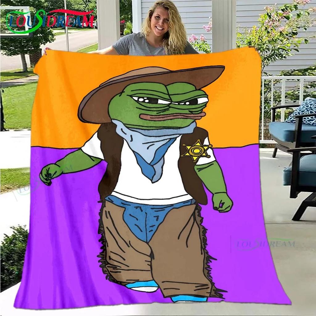 Cartoon Frog Pepe  Printed Four Season Blanket Sofa Cover Travel Bed Plush Office Break Blanket Birthday Gift Picnic Blanket