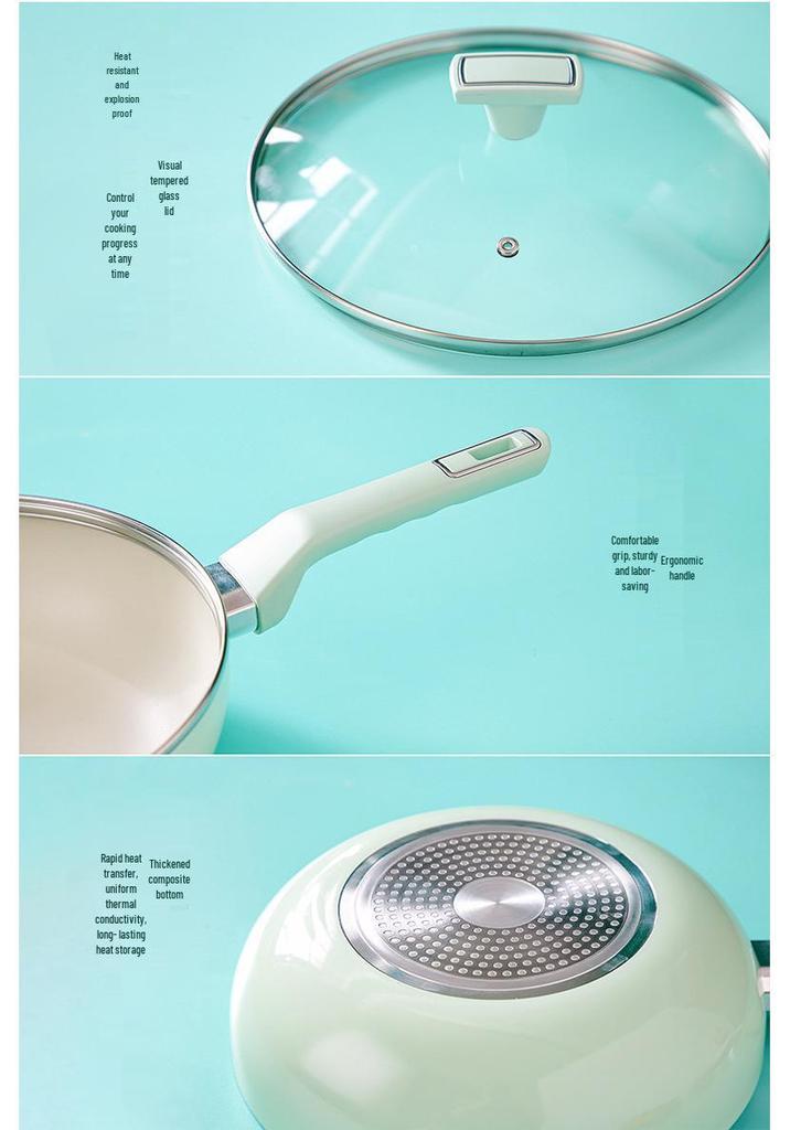 Shan Zu Light Green Ceramic Non-stick Frying Pan & Wok, Induction Compatible Flat Bottom