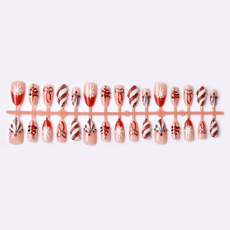 30 pieces of double gilt almond wearable nail high-end check bow diamond Christmas tree nail art