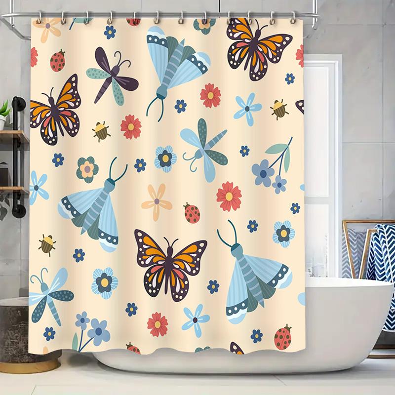 

Beautiful Butterfly Flower Shower Curtain 3D Printed Water Resistant Bath Mat Decorations For Kids Adults Home Decoration Item I 90x180cm