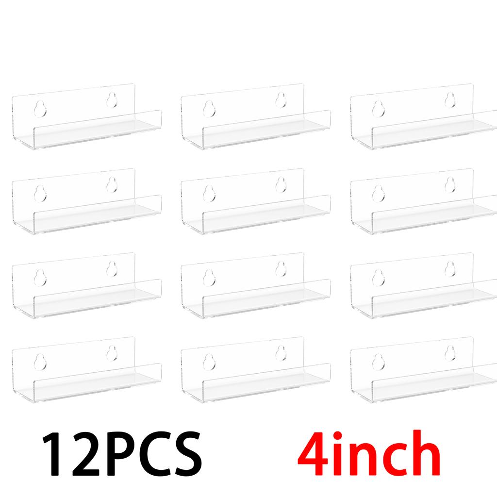 4-12Pcs Acrylic Storage Rack Wall Mounted Clear Floating Display Shelves Book Record Handwork Toy Storage Rack