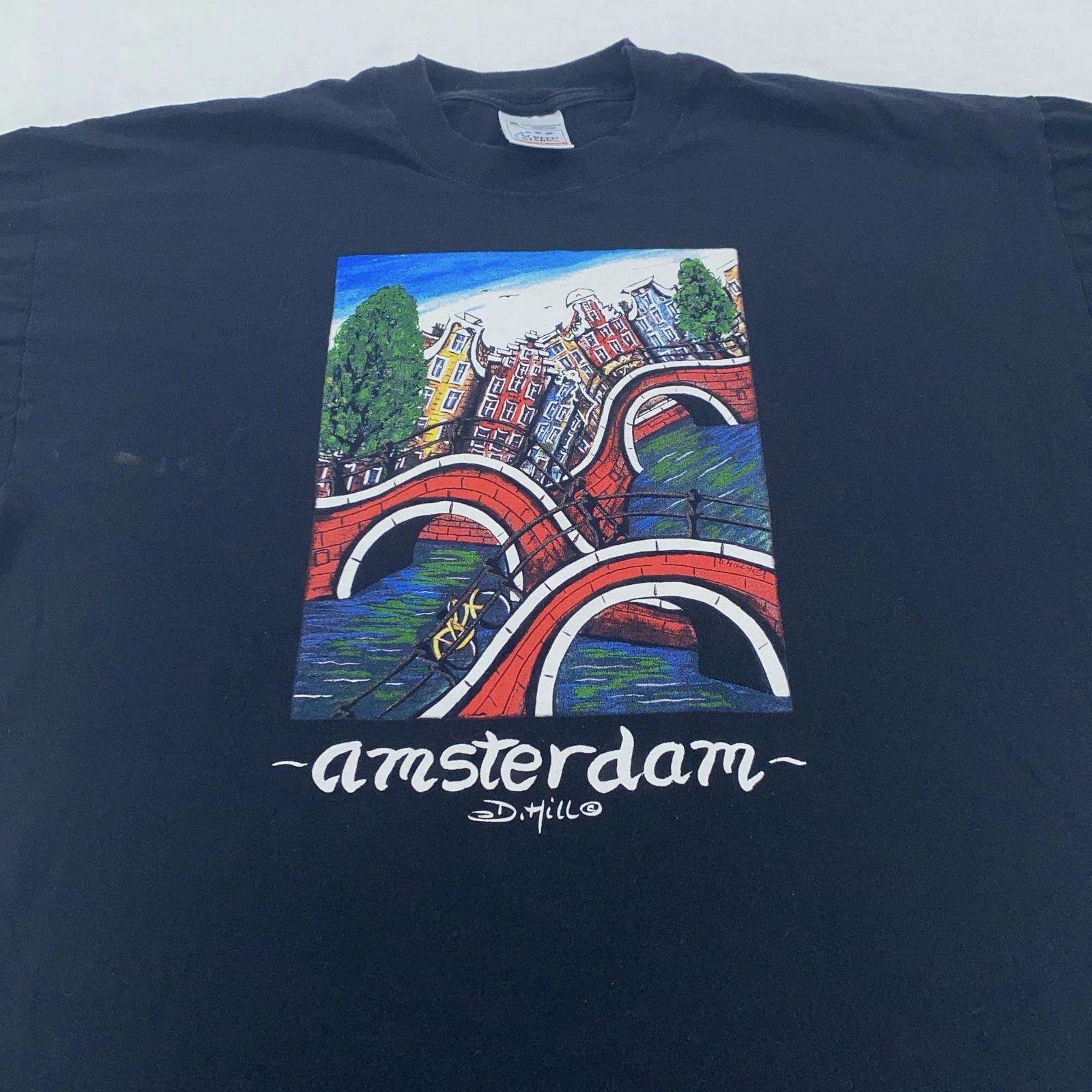 Amsterdam Netherlands Shirt Mens XL Graphic Tee Bridge Art Tourist 3XL
