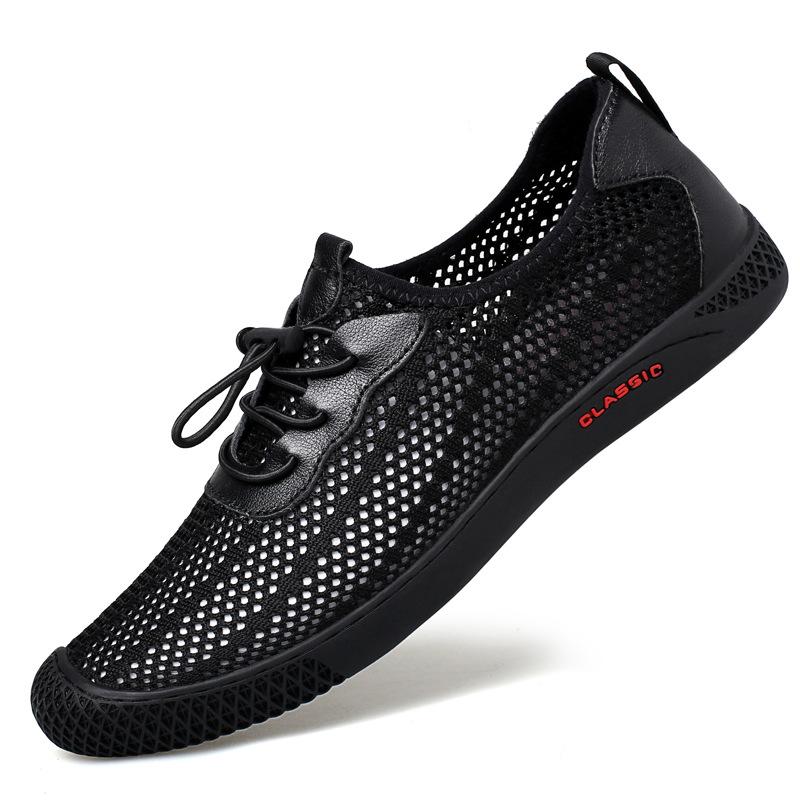 Cross-border large size 2025 summer new men's shoes, soft sole soft surface hollow shoes mesh shoes, youth outdoor casual shoes