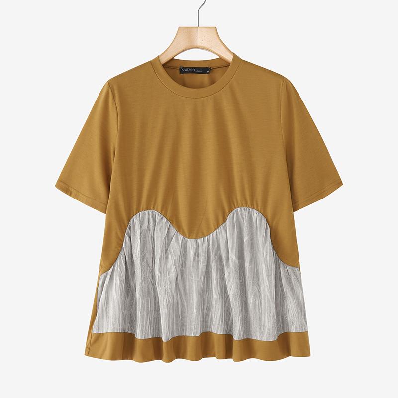 

ZANZEA Женские летние повседневные футболки с круглым вырезом и коротким рукавом в стиле пэчворк 2XL хаки