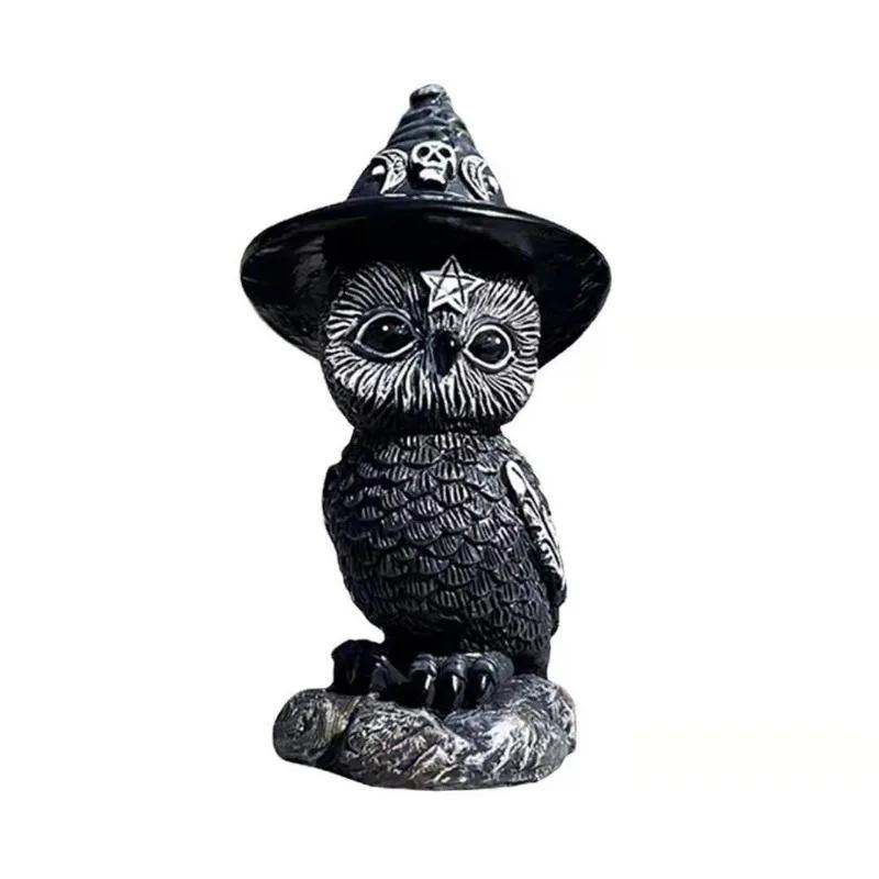 Halloween Ornaments Magic Owl Resin Crafts Independent Standing Animal Sculpture Window Home Desktop Decorations