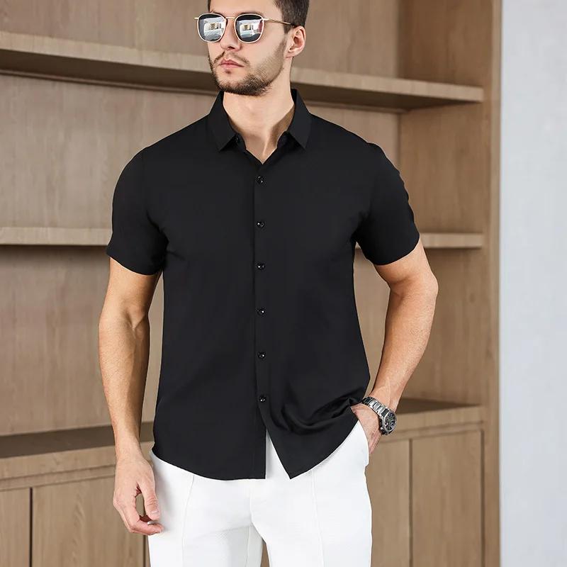 Men's Business Casual Solid Color Short Sleeved Shirt for Summer Fashion No Ironing Comfortable and Versatile Top