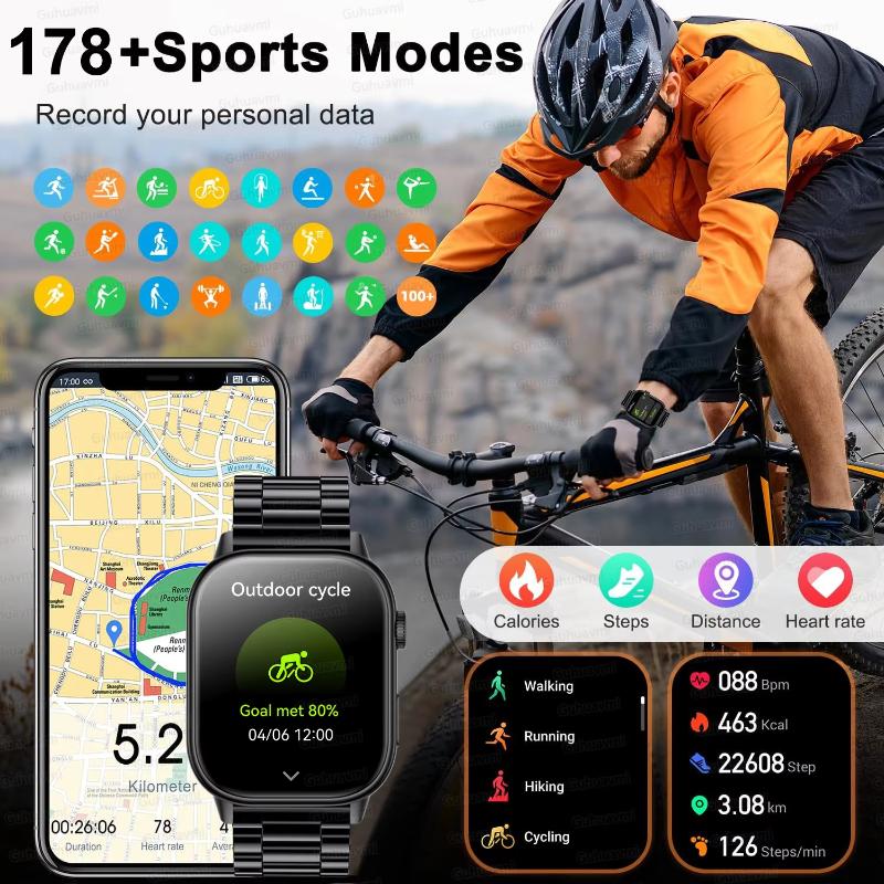 2025 New Uric Hot Sales Built In GPS Sports Smartwatch Men 2.01 Inch HD Screen Compass 5ATM Bluetooth Call Fitness Outdoor Adults