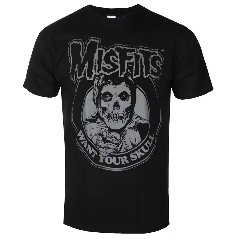 MISFITS WANT YOUR SKULL Art Pattern Horror Punk Band T-shirt Casual Street Style Cotton T-shirt Suitable for Both Men and Women