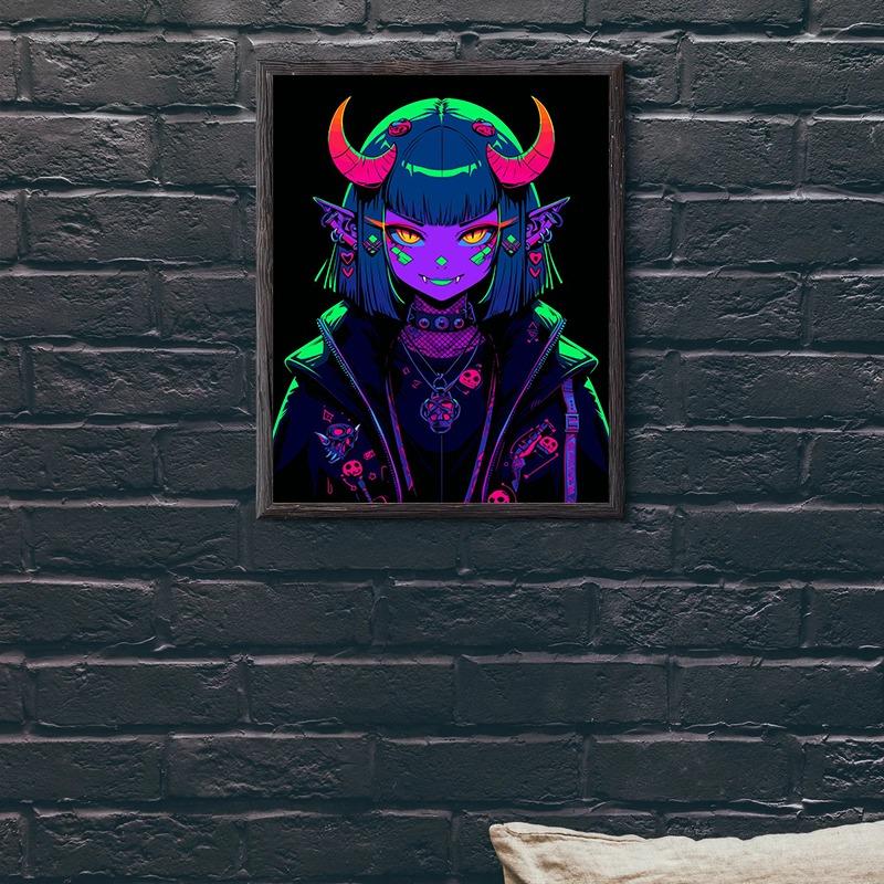 Cyberpunk Mädchen Samurai Kriegerin Mädchen Wanddeko Poster Leinwanddruck Japanischer Anime Stil Mädchen Porträt Wanddekoration Kunstdeko