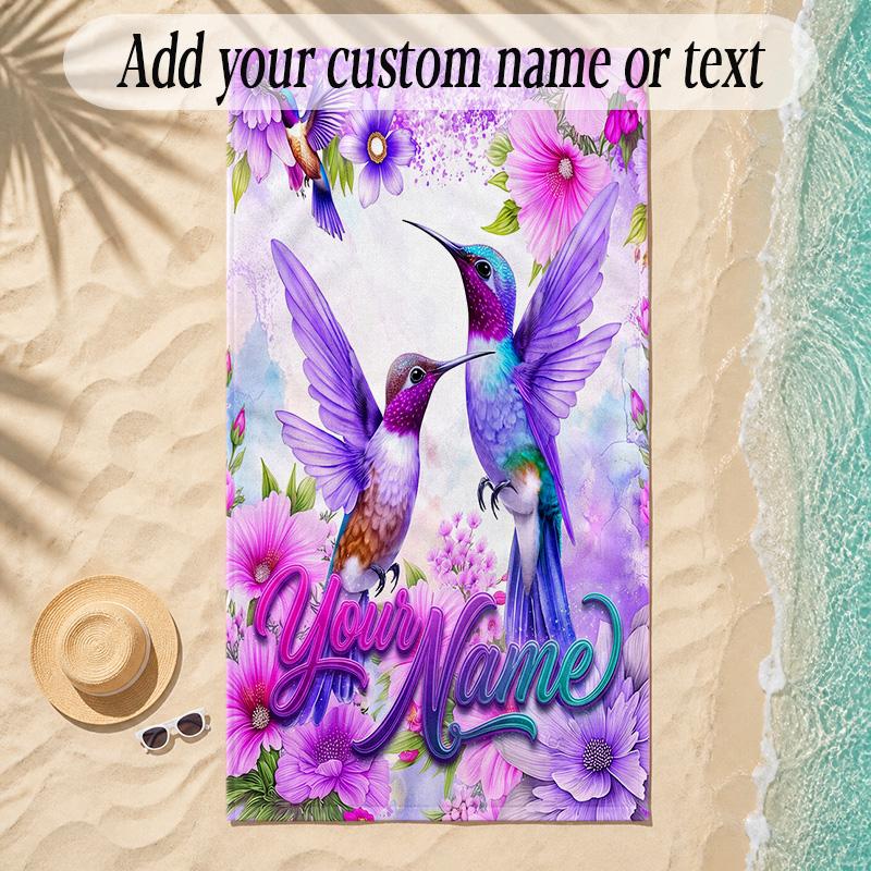 Birds Theme Soft Beach Towel Personalized Custom Name Text Towel Portable for Beach Pool Travel