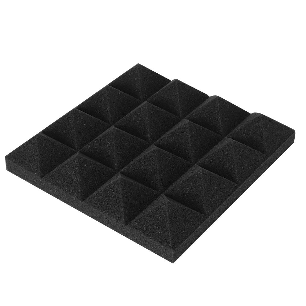 6pcs Pyramid Shape Sound Absorbing Cotton Foam Acoustic Panels Studio Soundproofing Foam(Black )