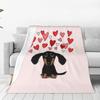 Cute Dachshund Puppy Dog With Valentine Hearts Blanket Soft Warm Flannel Throw Blanket Cover for Bed  Picnic Travel Home Couch