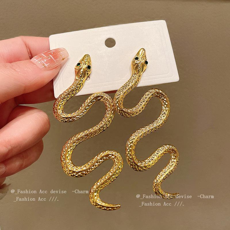 Silver Needle Diamond Metal Serpentine Earrings Personality Exaggerated Design Sense Earrings Niche Fashion Temperament Earrings Women