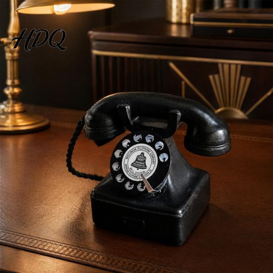 Study Room Decor Vintage Old Telephone Ornaments Mini Retro Desk Phone Classic Polished Phone Landline Resin Decorative Nostalgic Home Office