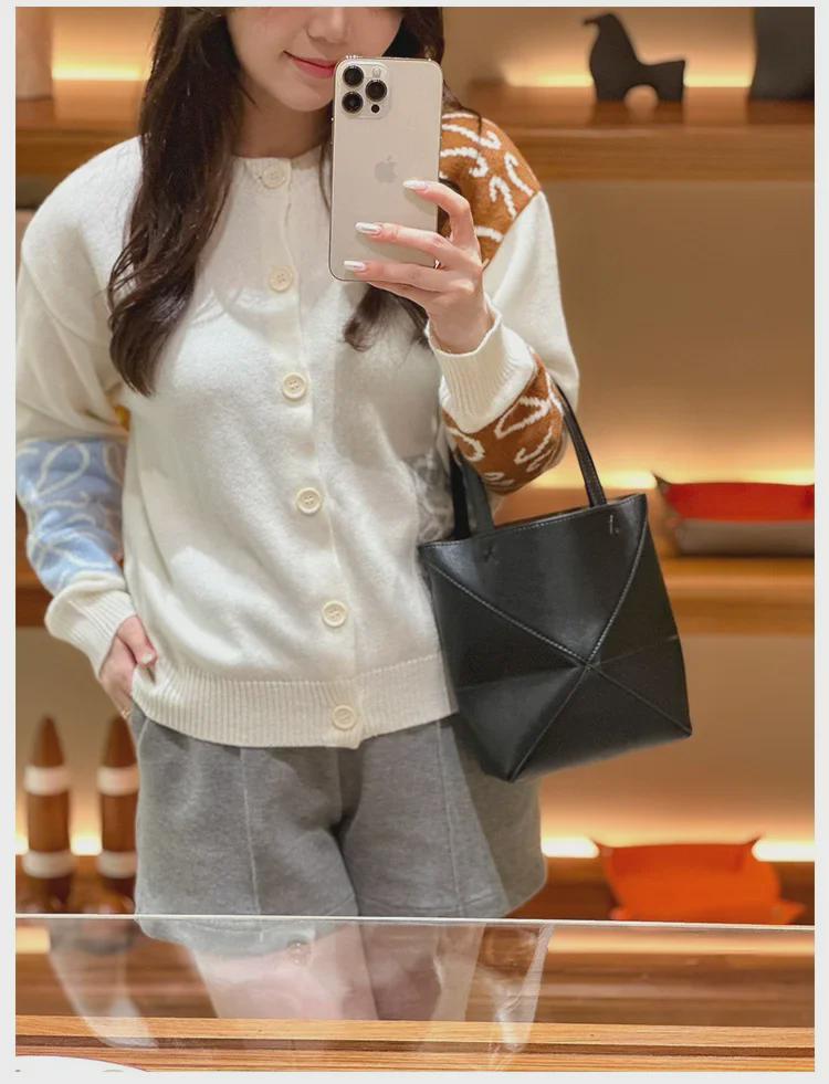 2023 Genuine Leather Convertible Geometric Tote: Large Capacity Shoulder, Crossbody, or Hand-Held Bag