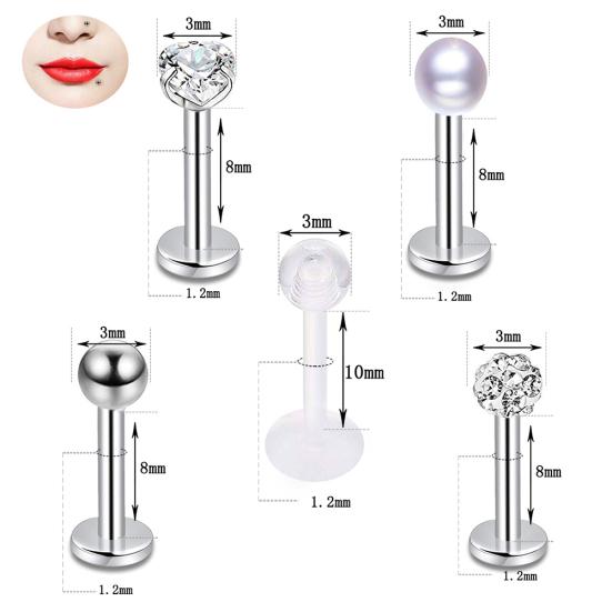 14Pcs Unisex Stainless Steel Anti-Allergic Lip Nose Nail Ear Stud Piercing Kit
