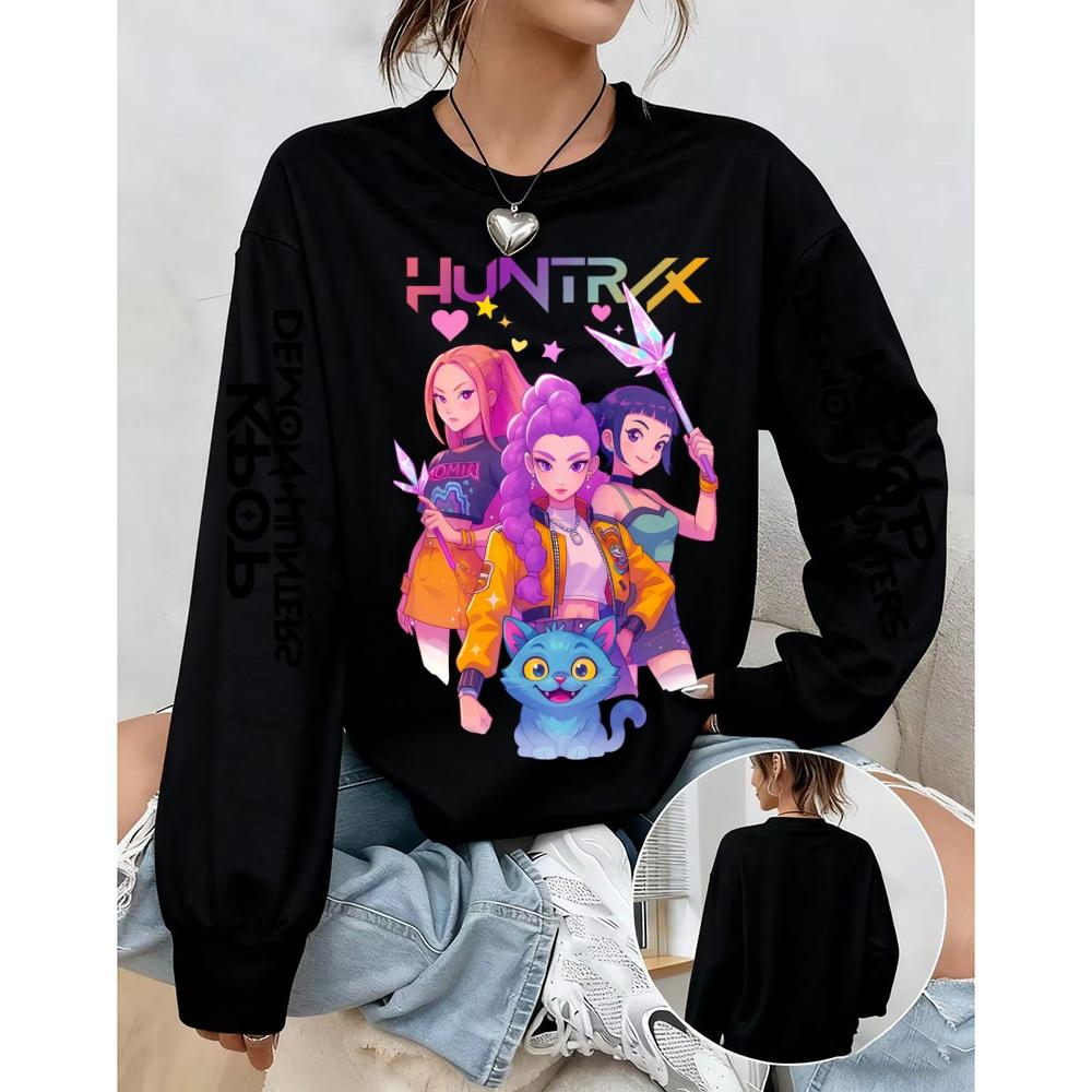 Women's loose K-pop Demon Hunters  round neck sweatshirt autumn and winter large sizeh  comfortble cute K-pop Demon Hunters